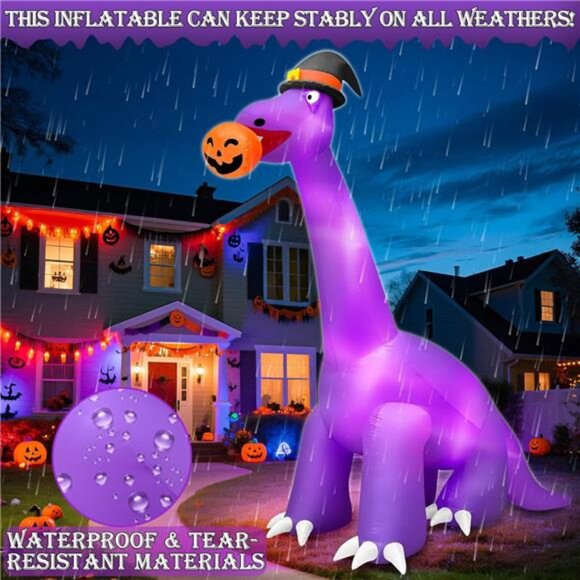 14 Ft Ht x 16 Ft L Giant Halloween Dinosaur Inflatable Blow Up Yard Decorations - Picture 6 of 7